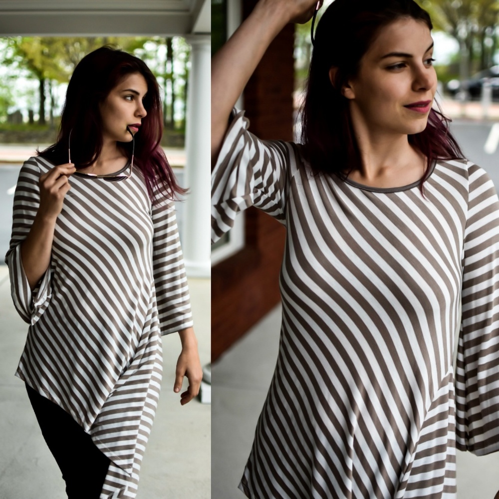 STRIPED ASYMMETRIC TUNIC TOP